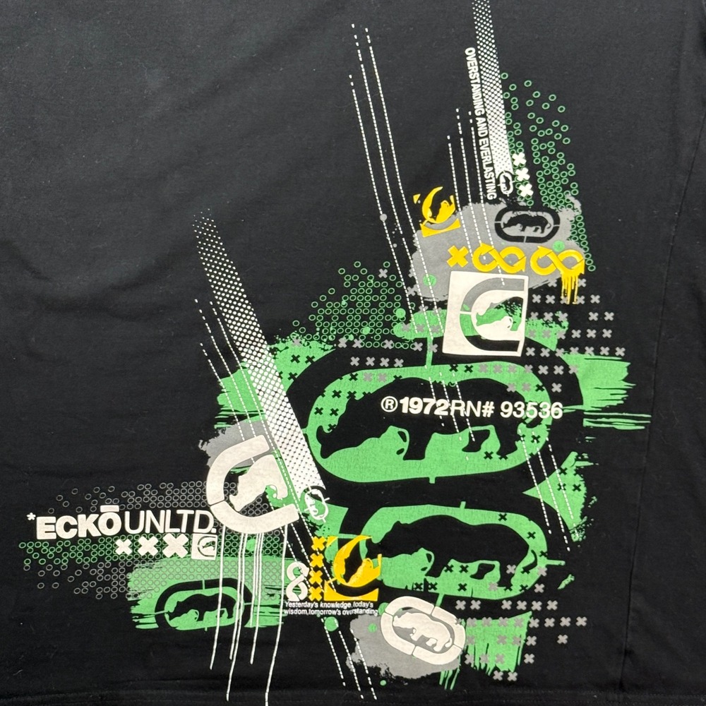 Ecko Unltd Mens 3XL Black Graphic T Shirt Y2K Hip Hop Streetwear Rhino 00s